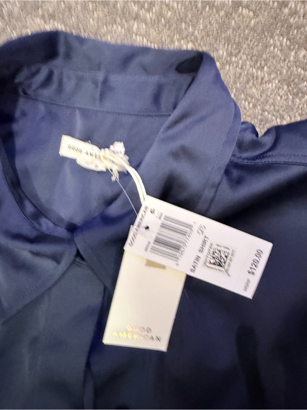 Woman’s NWT size 5/6 Good American brand- satin Navy Button-Up Shirt